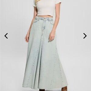 NWT Guess Eco Paneled Denim Maxi Skirt Light Blue Wide-Leg Denim Skirt, Size 27